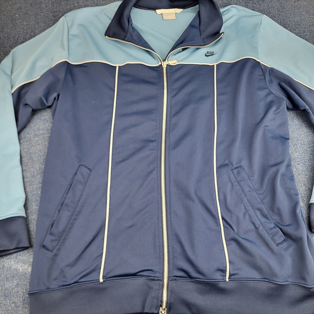 Vintage Nike Mens XL Track Jacket Blue Colorblock Full Zip Piping Mock Neck Y2K